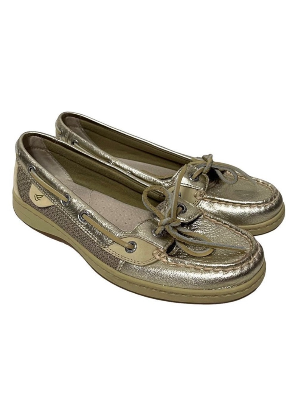 SPERRY Top Sider Gold Metallic Slip-On Loafers Boat Shoes 7.5